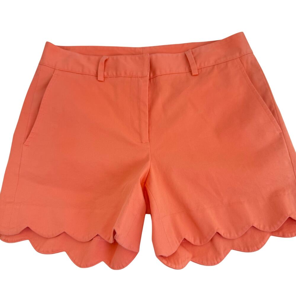 J McLaughlin Coral Scallop Hem Tailored Shorts High Rise Preppy Chic Size 4 - Picture 4 of 6